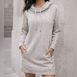 Athleta Light Gray Hooded Sweatshirt Dress